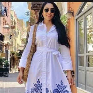 ZARA NEW WOMAN MIDI BELTED EMBROIDERED SHIRT DRESS WHITE Large new with tags